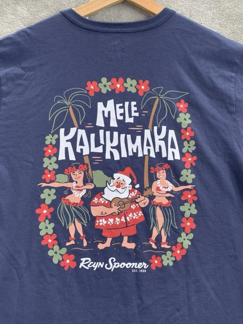 Reyn Spooner Shirt Men L Christmas Santa Claus Surf Mele Kalikimaka Hula Girl